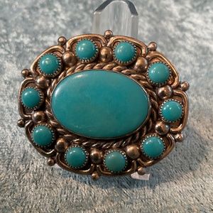 Vintage Bell Trading Post Silver and Faux Turquoise Pin